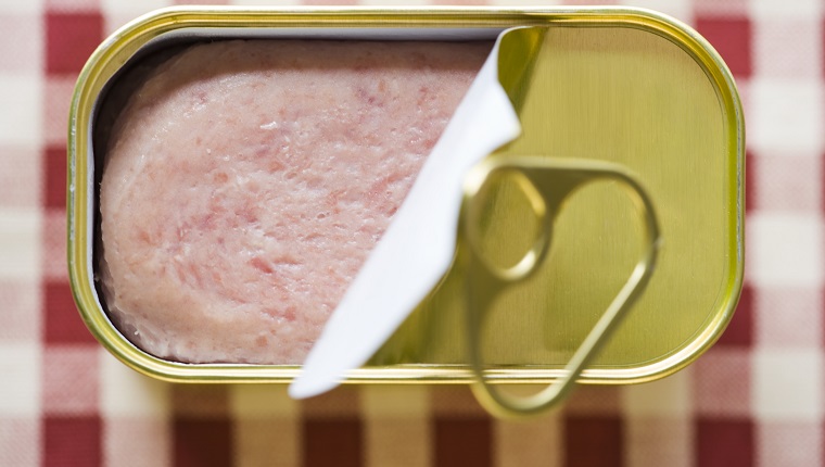 High angle view of a can of spam