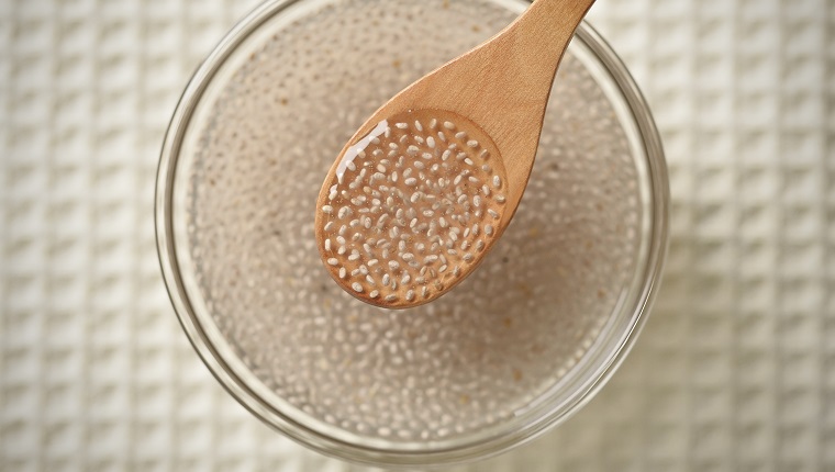 Scoop the Chia water with a spoon of wood,Super food