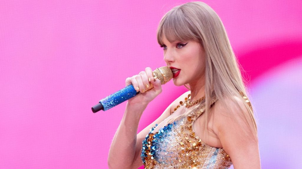 Taylor Swift performs on stage during the "Taylor Swift | The Eras Tour" at Wembley Stadium on June 21, 2024 in London, England.